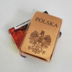 Zapalniczka benzynowa 3-0205 "Polska", metalowa, krzesiwowa, złota/czarny napis