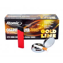 Zestaw do papierosów 0401501 Atomic: gilzy 8,3 mm, popielniczka kieszonkowa, zapalniczka plastikowa