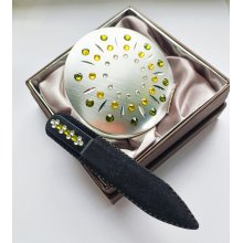 Komplet lusterko EL-01.19 Line Olivine Yellow+pilnik 9 EL-5306 cm oliwkowy Swarovski® crystals 